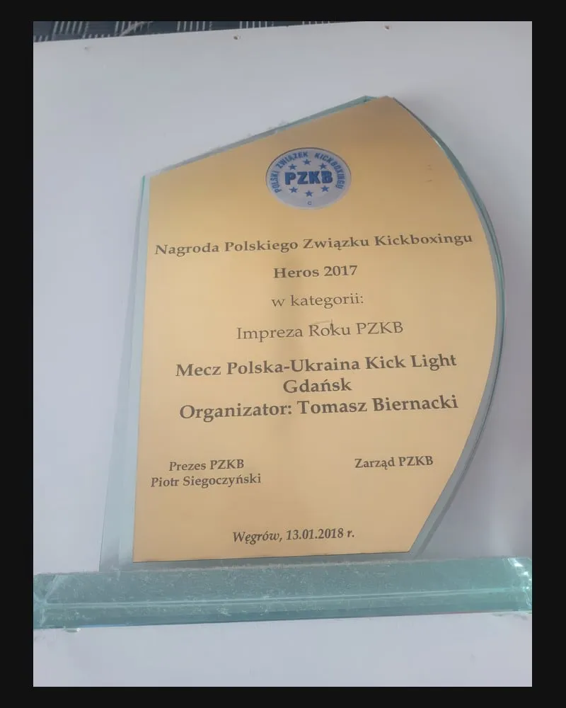 Statuetka Heros 2017 przyznana przez Polski Związek Kickboxingu